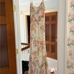 Yumi Kim Cream Floral Slip Dress with Pink and Green Roses